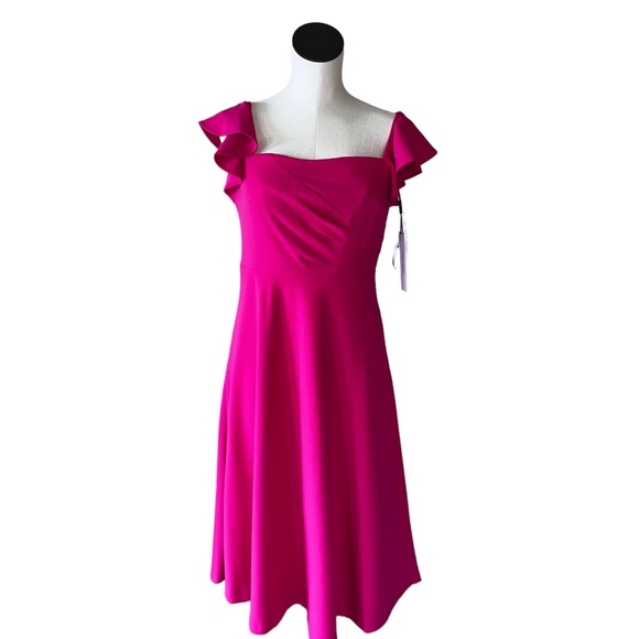 NWT CALVIN KLEIN Women's Ruffle-Strap Pleated Sheath Dress Pink SZ-4 - Picture 5 of 6